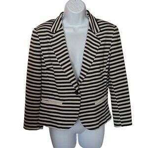 ELLEN TRACY BLAZER jacket Sz MEDIUM striped NAUTICAL VIBES OFFICE PREPPY **WOW**